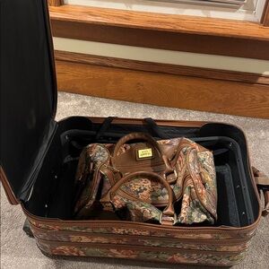 Flight Club Brown Floral Suitcase & Mini Duffel Bag Set